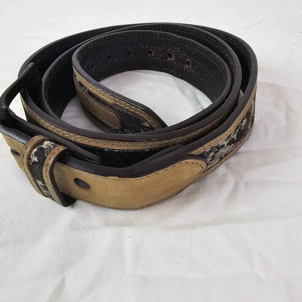 Tan and Camo Mens Leather Belt Size 44 Outdoor Hunting Casual Country